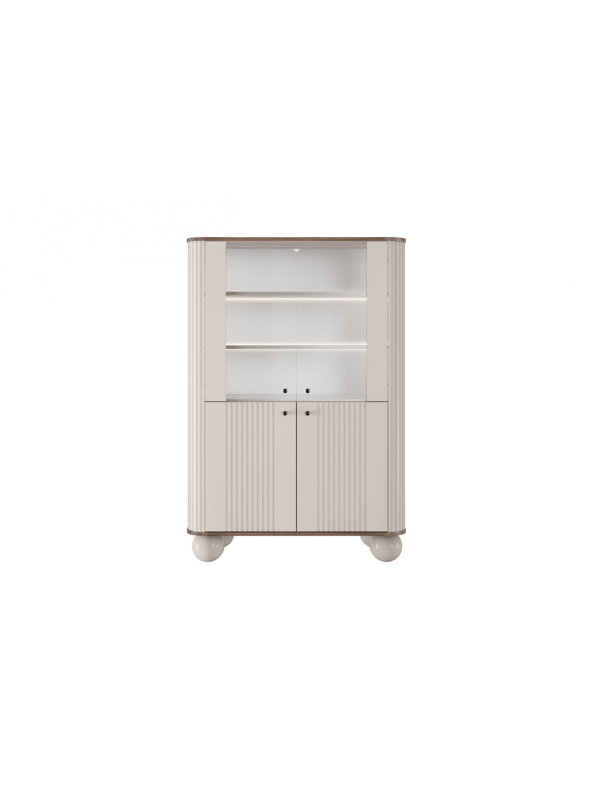 Vitrină Vesper 103 cm kasmir cu patru uși, mânere negre, picioare rotunde