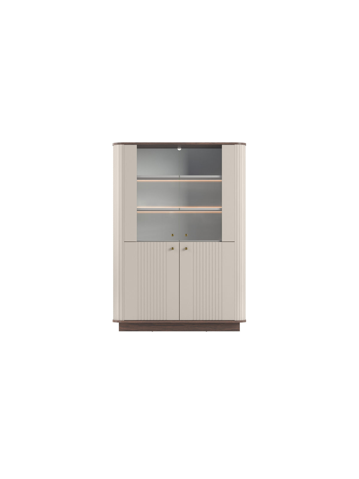 Vitrină Vesper 103 cm cu patru uși kasmir cu blat nuc și mânere aurii