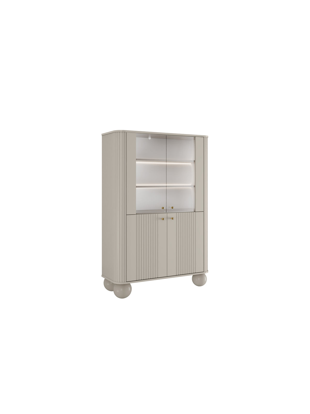 Vitrină Vesper 103 cm kasmir cu patru uși, mânere aurii și picioare sferice