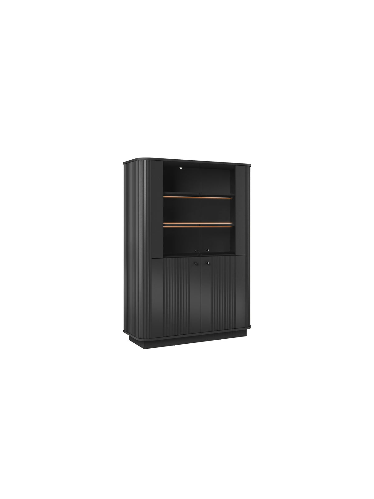 Vitrină neagră Vesper 103 cm patru uși cu frecări pe front pe soclu