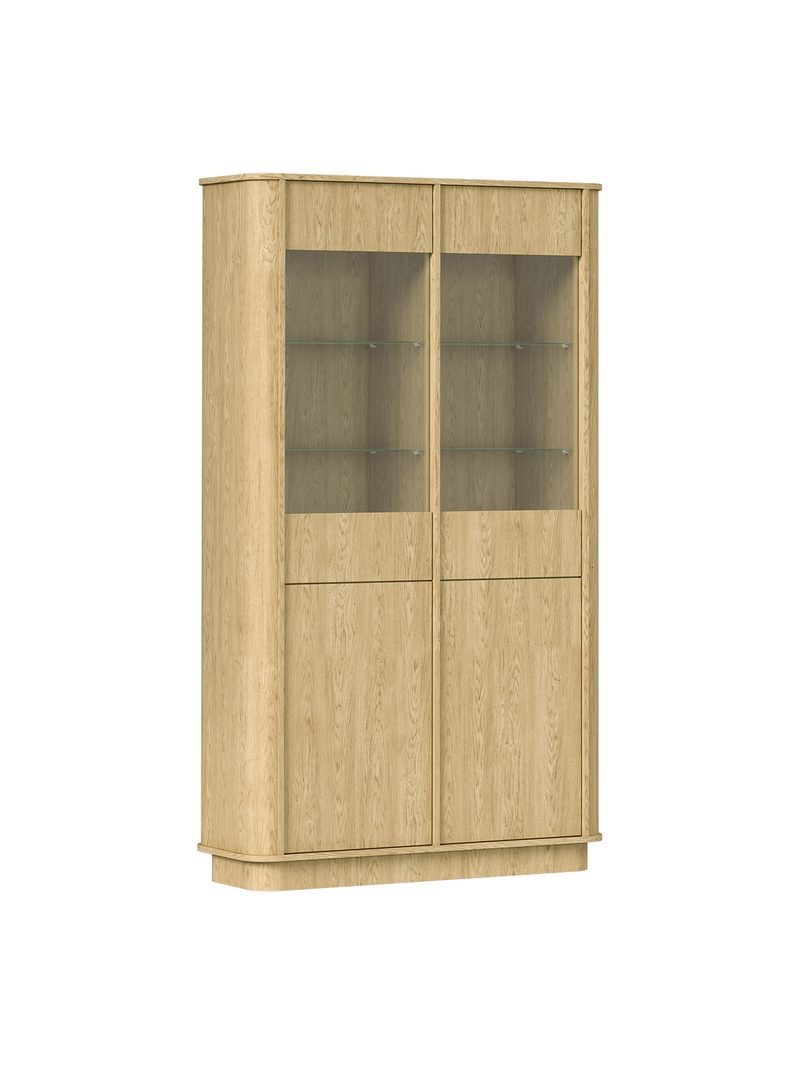 Vitrină înaltă Vello 108 cm culoare dąb baltic dune cu patru uși și fronturi din sticlă