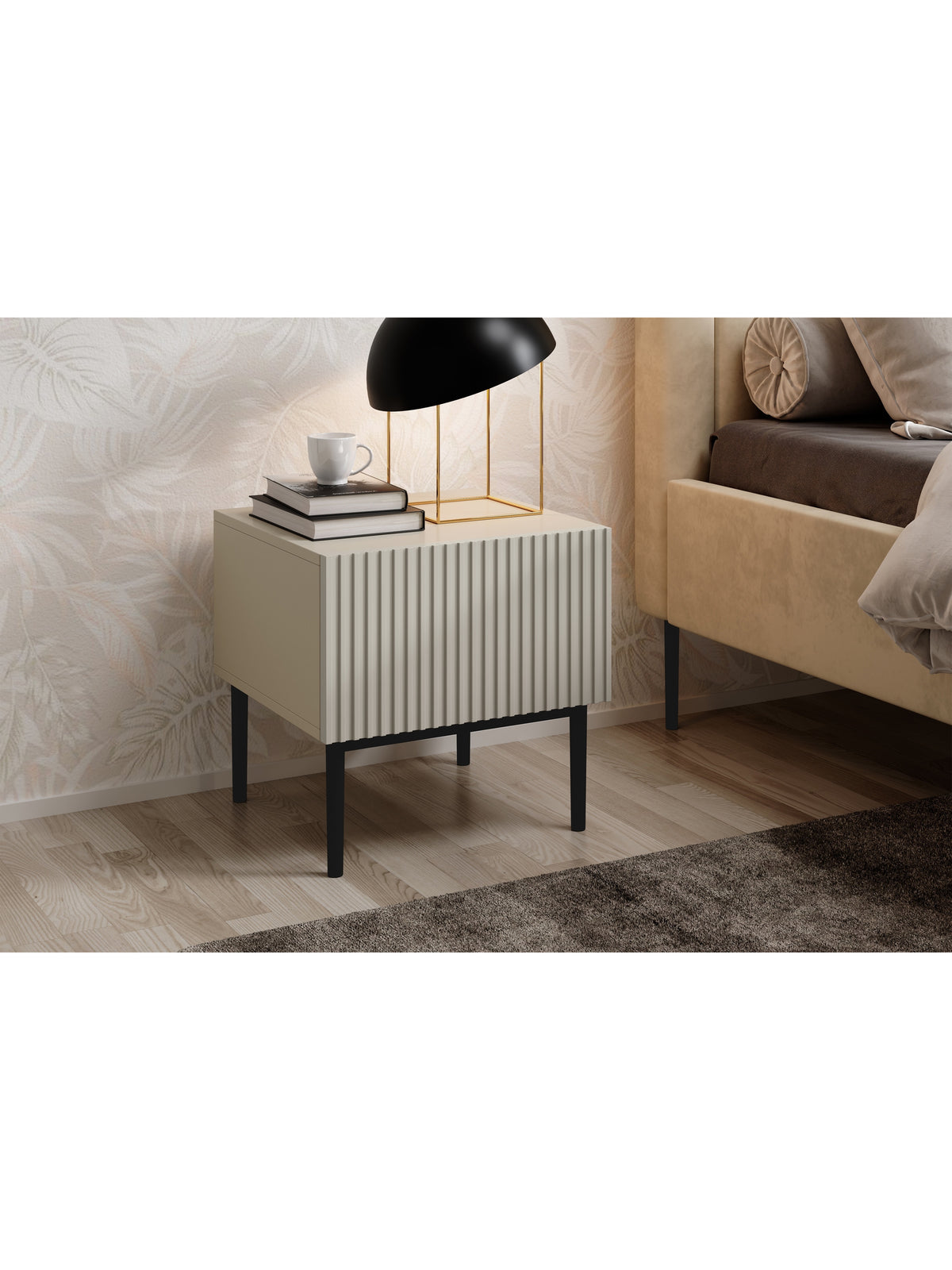 Set noptiere Nicole 46 cm casmir cu fronturi rigate și picioare negre, vedere frontală