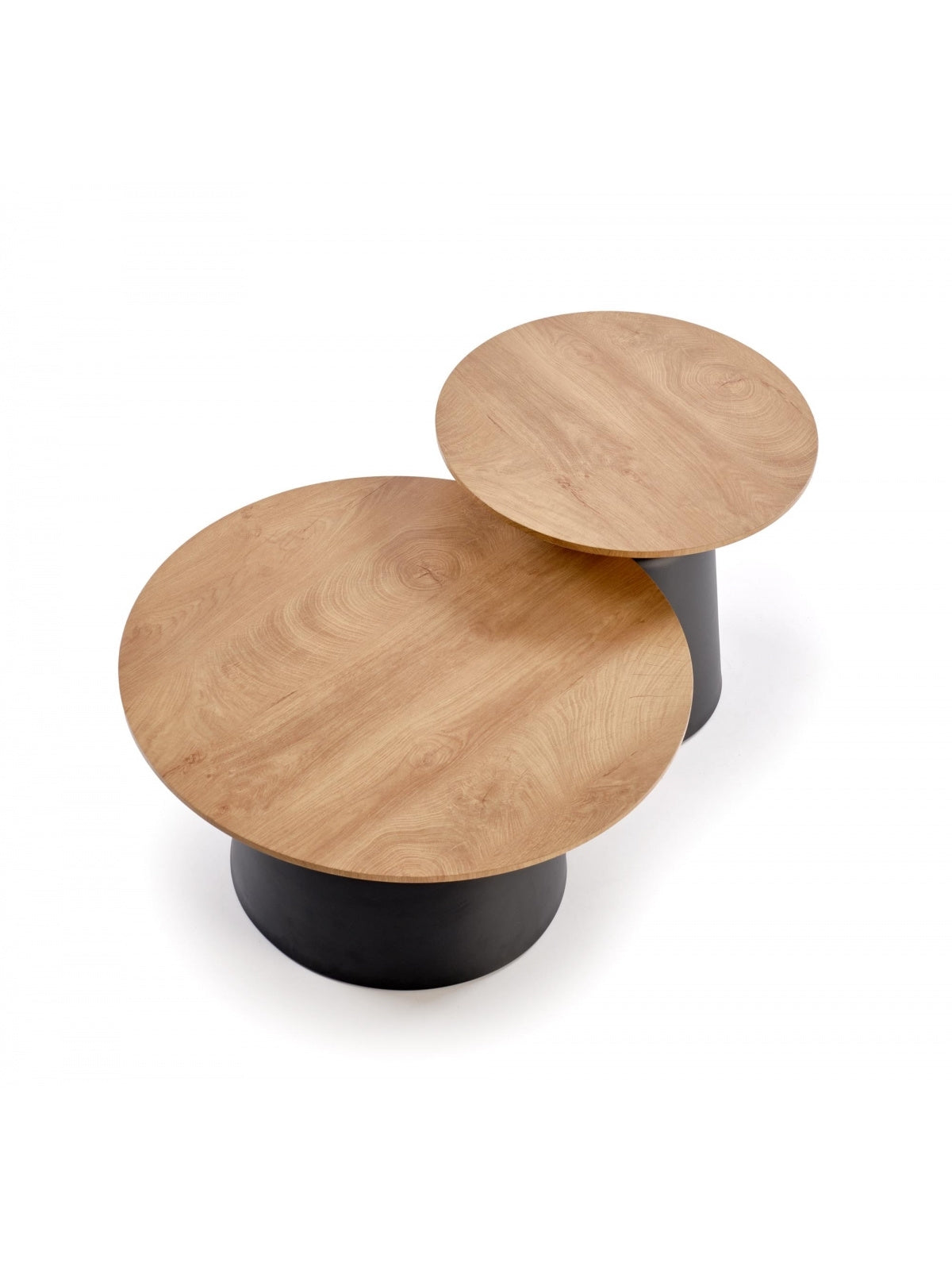 Set de măsuțe de cafea rotunde Mokaro cu blat natural și cadru metalic negru