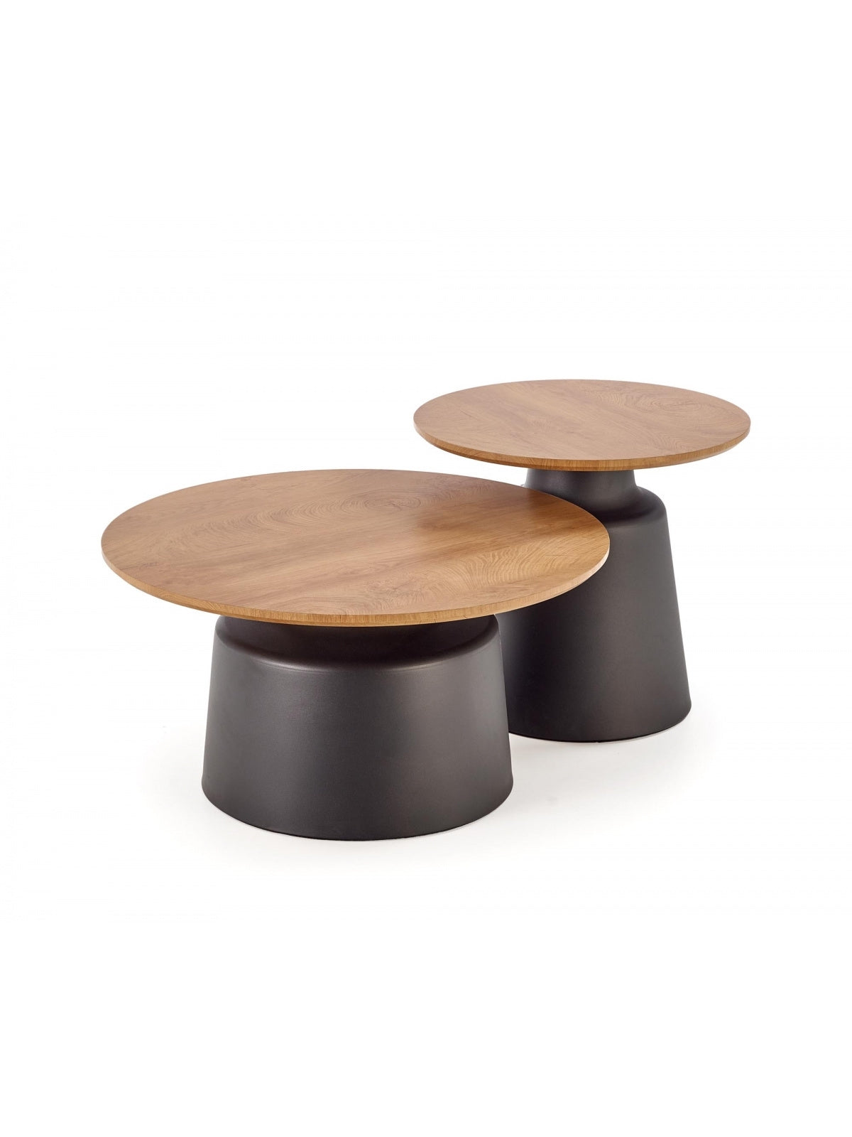Set de măsuțe de cafea Mokaro cu blaturi rotunde naturale mate pe cadru metalic negru