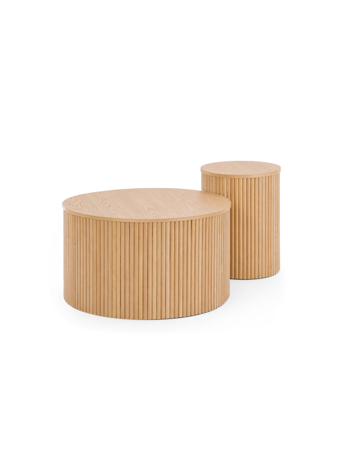 Set 2 măsuțe de cafea rotunde Tamis din lemn natural, dimensiuni diferite