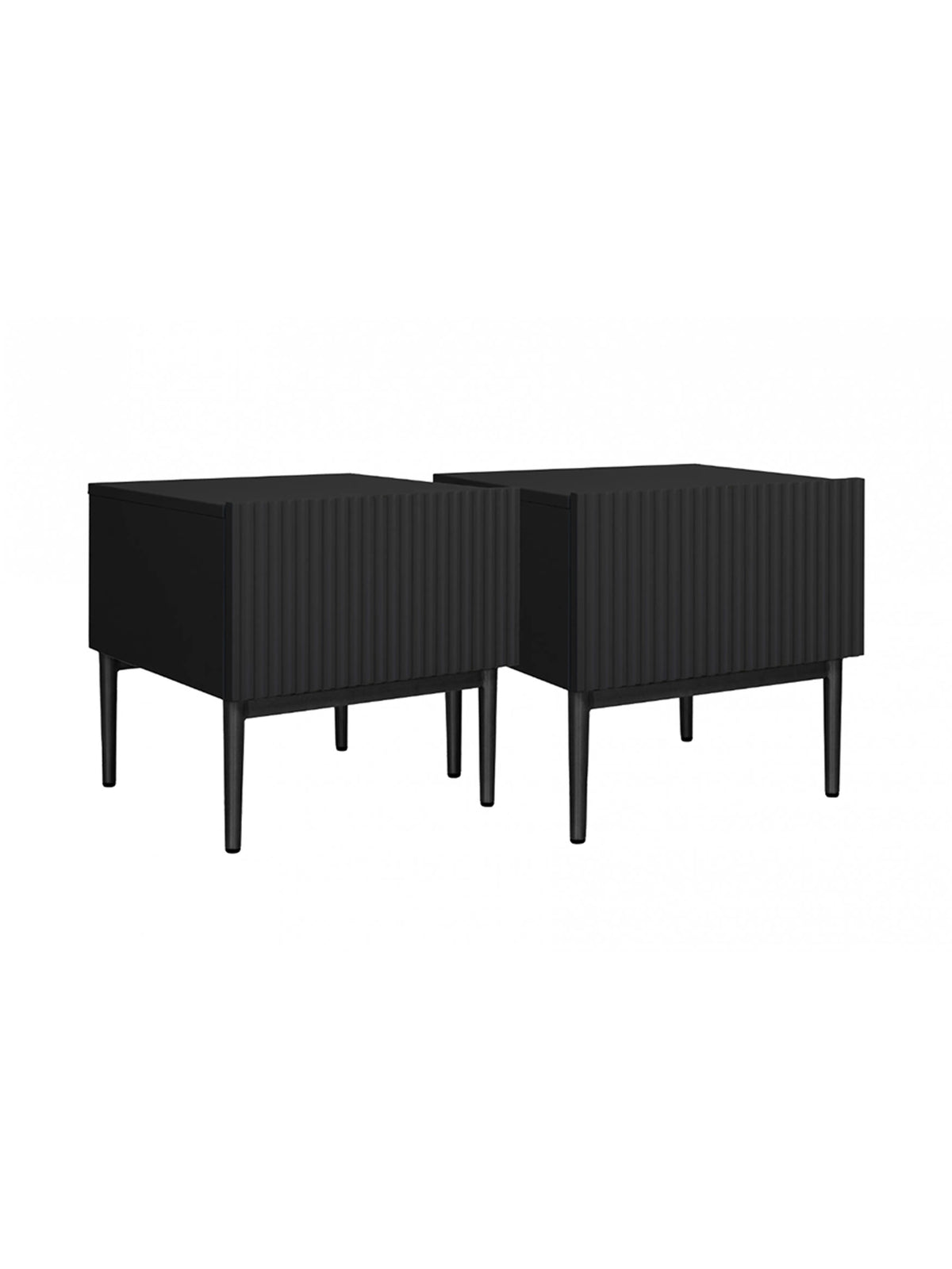 Set noptiere Nicole 46 cm negre, fronturi cu caneluri, picioare metalice