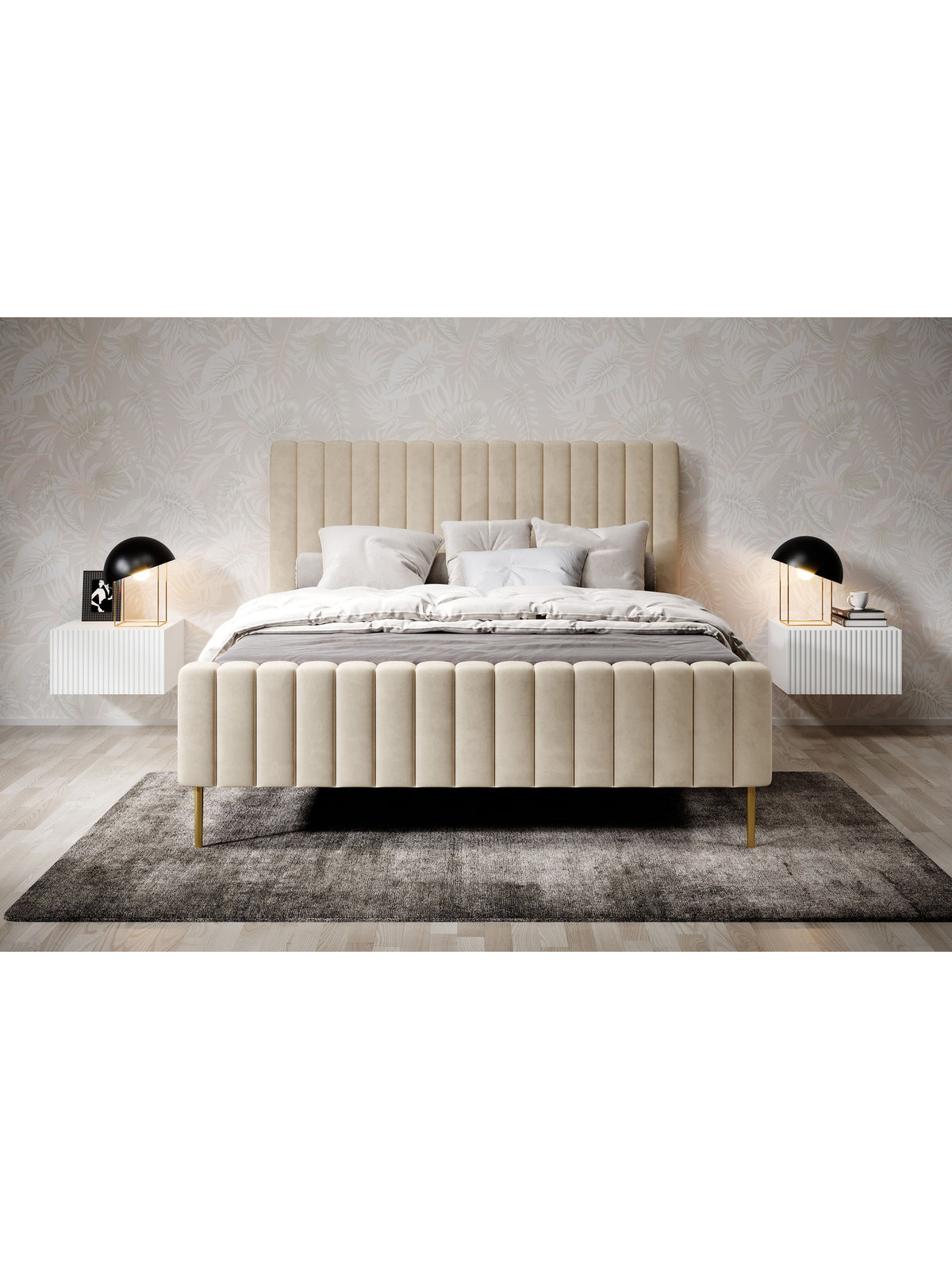 Set de două noptiere suspendate albe Nicole 46 cm cu fronturi striate