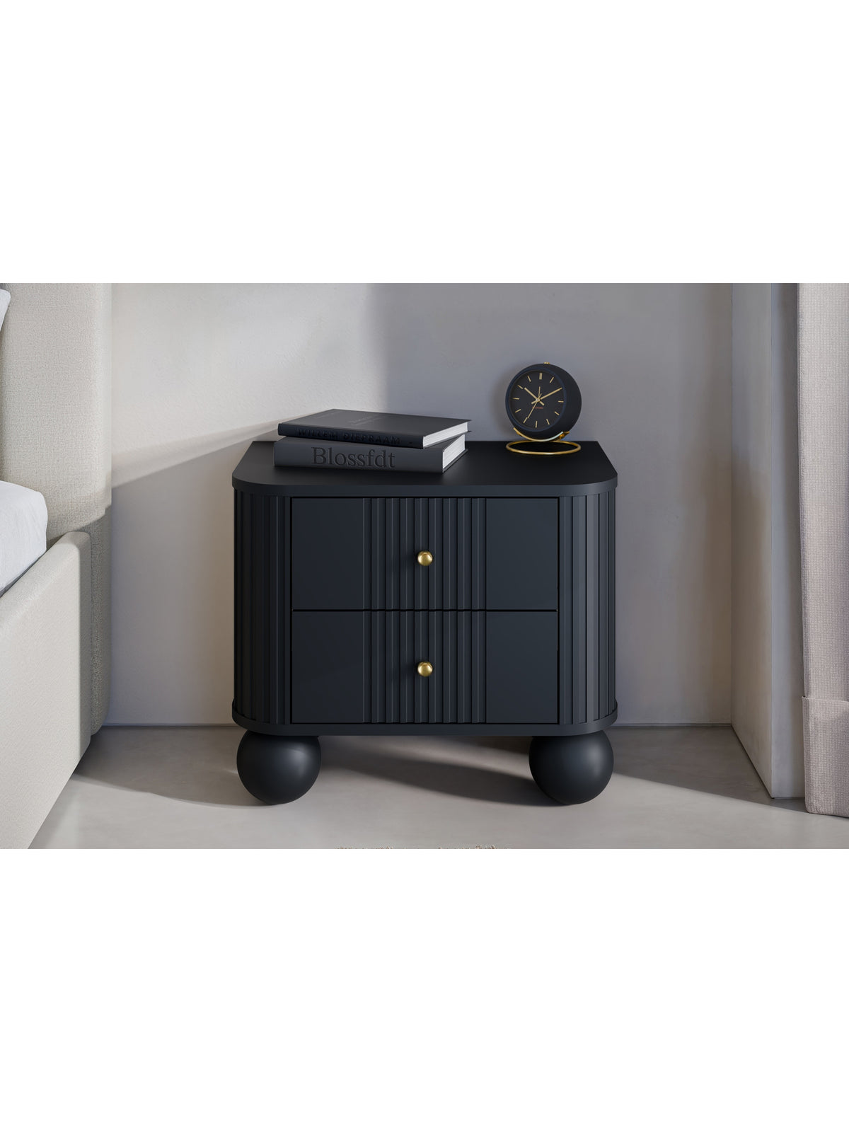 Set noptiere Vesper negre 56 cm cu mânere aurii și picioare rotunde