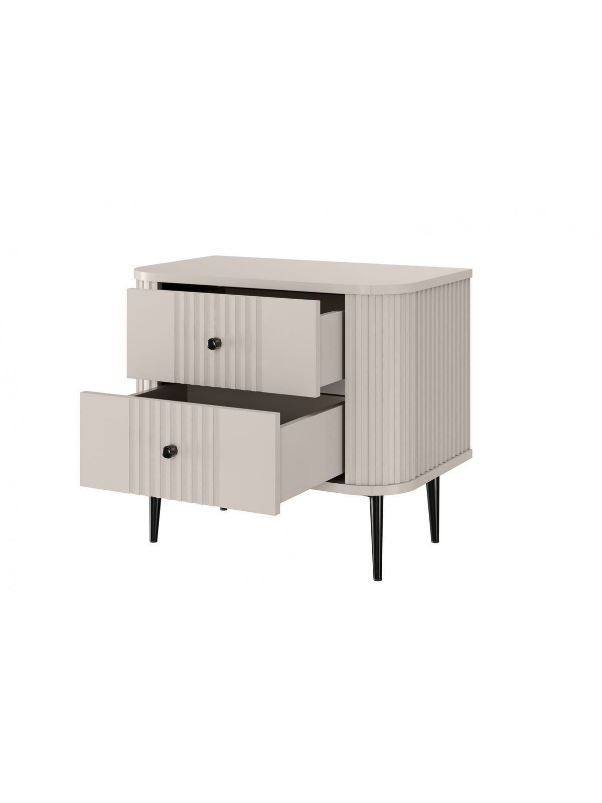 Set de noptiere Vesper 56 cm culoare casmir cu picioare negre metalice și două sertare