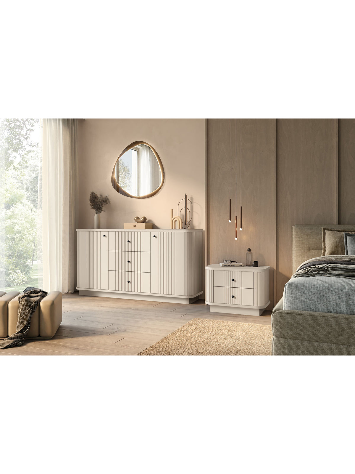 Set noptiere Vesper 56 cm casmir cu mânere negre și soclu