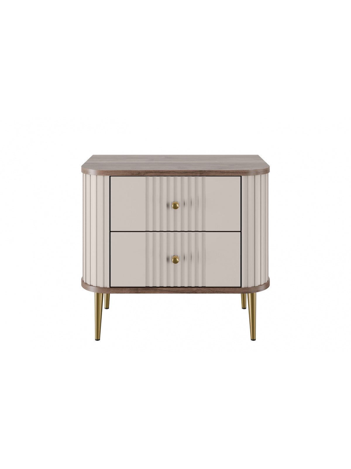 Set 2 noptiere Vesper 56 cm casmir cu fronturi canelate și picioare aurii