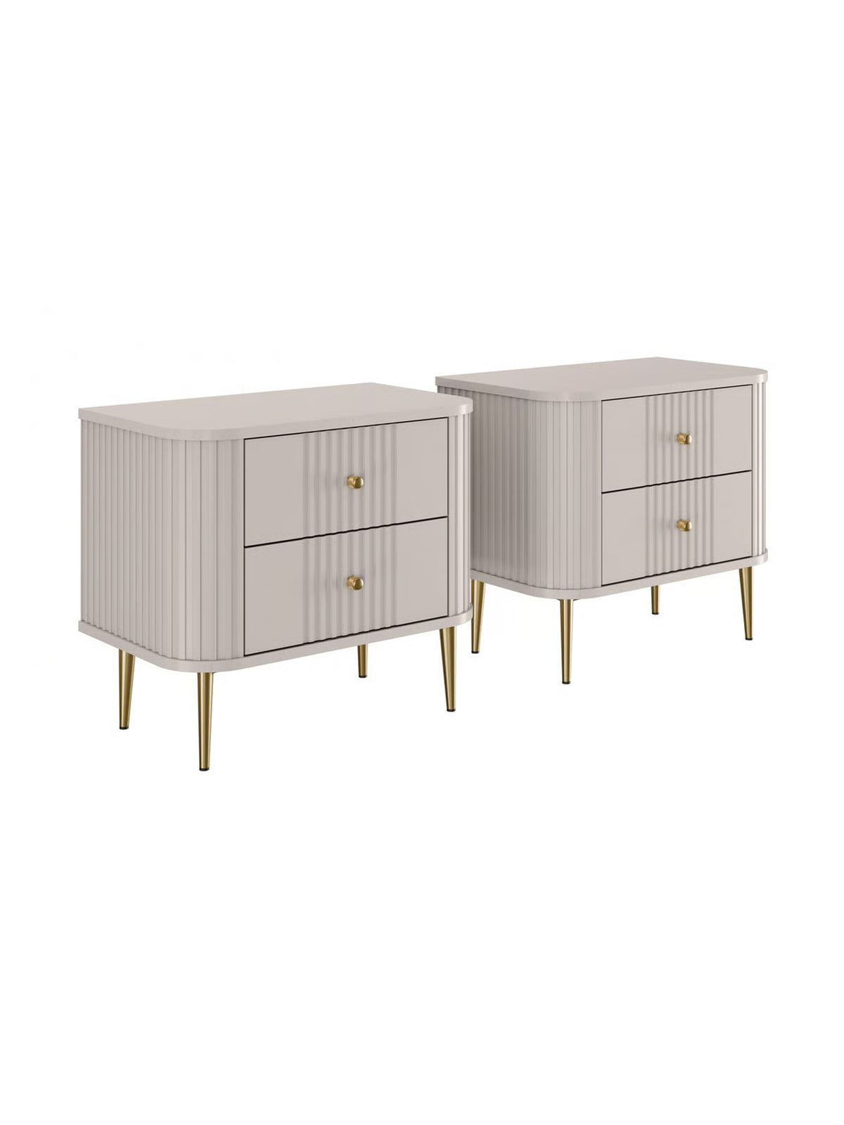 Set de noptiere Vesper 56 cm casmir cu fronturi striate și picioare aurii