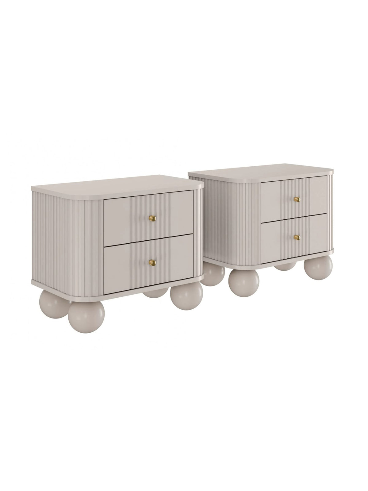 Set de noptiere Vesper 56 cm culoare cashmere cu fronturi striate și mânere aurii
