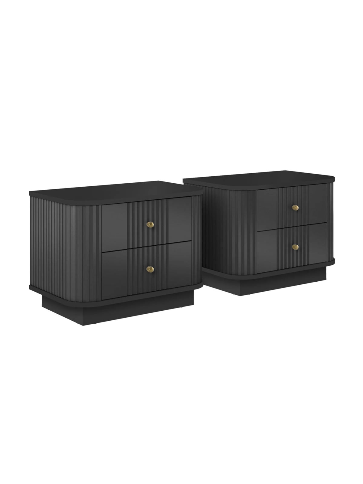 Set de două noptiere negre Vesper 56 cm pe picior cu mânere aurii