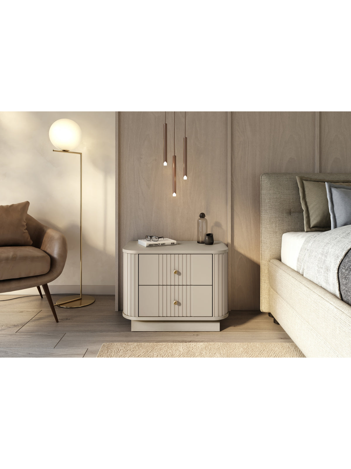 Set noptiere Vesper 56 cm casmir cu fronturi striate și mânere aurii