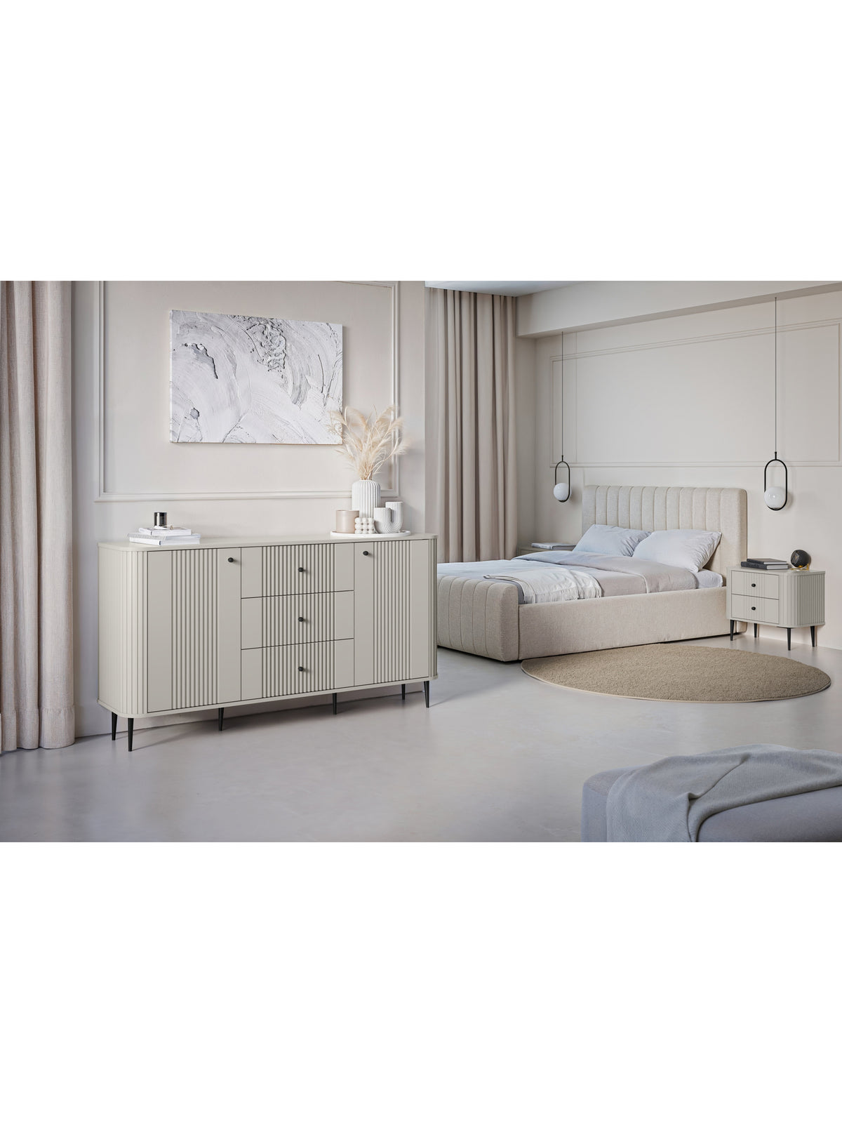 Set 2 noptiere Vesper 56 cm casmir cu fronturi striate și picioare negre