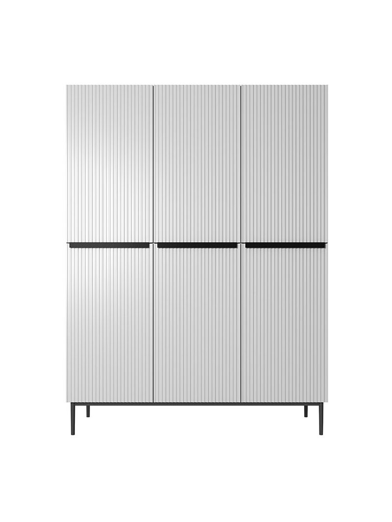 Dulap Nicole 150 cm alb mat cu fronturi striate și picioare metalice negre