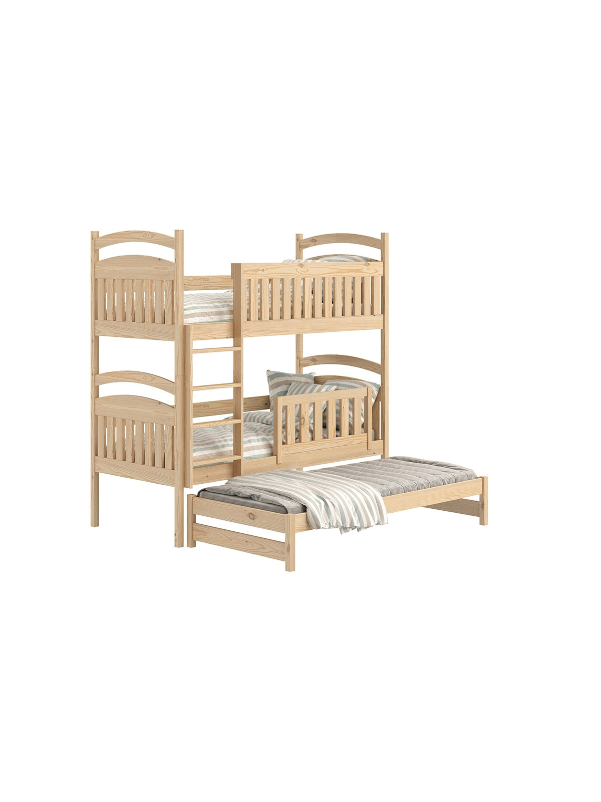 Pat dormitor pentru copii Amely 90x180 extensibil din lemn de pin cu trei locuri de dormit