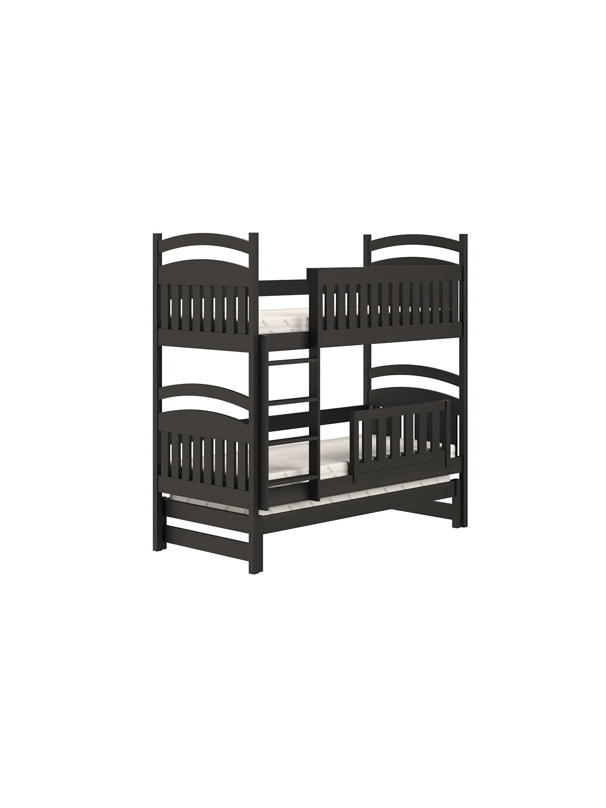 Pat etajat pentru copii Amely negru 80x180 cu extensie și trei somiere