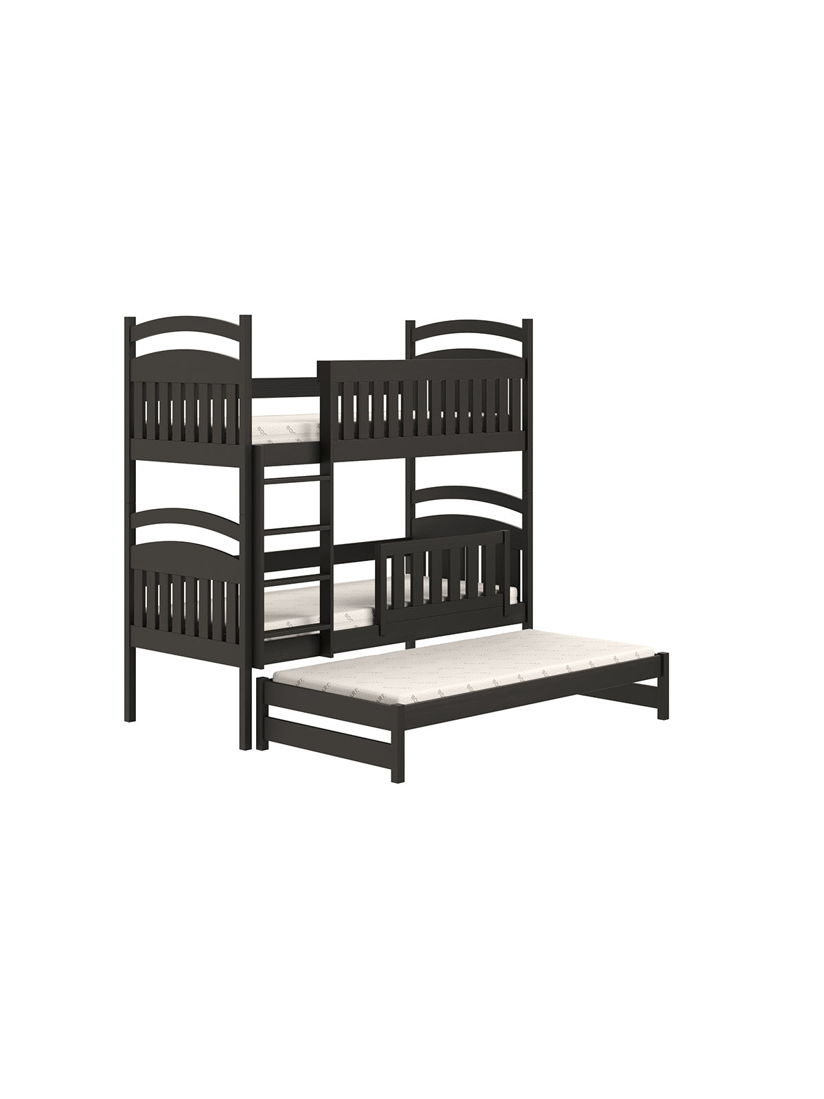 Pat supraetajat negru Amely 90x180 pentru copii cu parte extensibilă și barieră