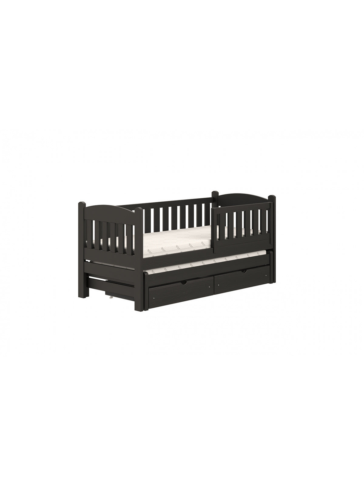 Pat pentru copii Alvins de podea, cu două sertare negre, dimensiune 80x180 cm