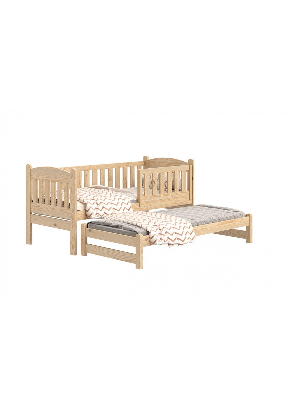 Pat pentru copii Alvins, la nivelul solului, extensibil cu sertare, culoare pin, 80x190 cm