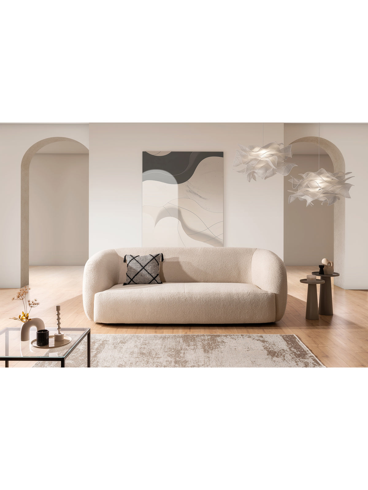 Canapea Dalin III pentru living, bej deschis, design modern, vedere frontală