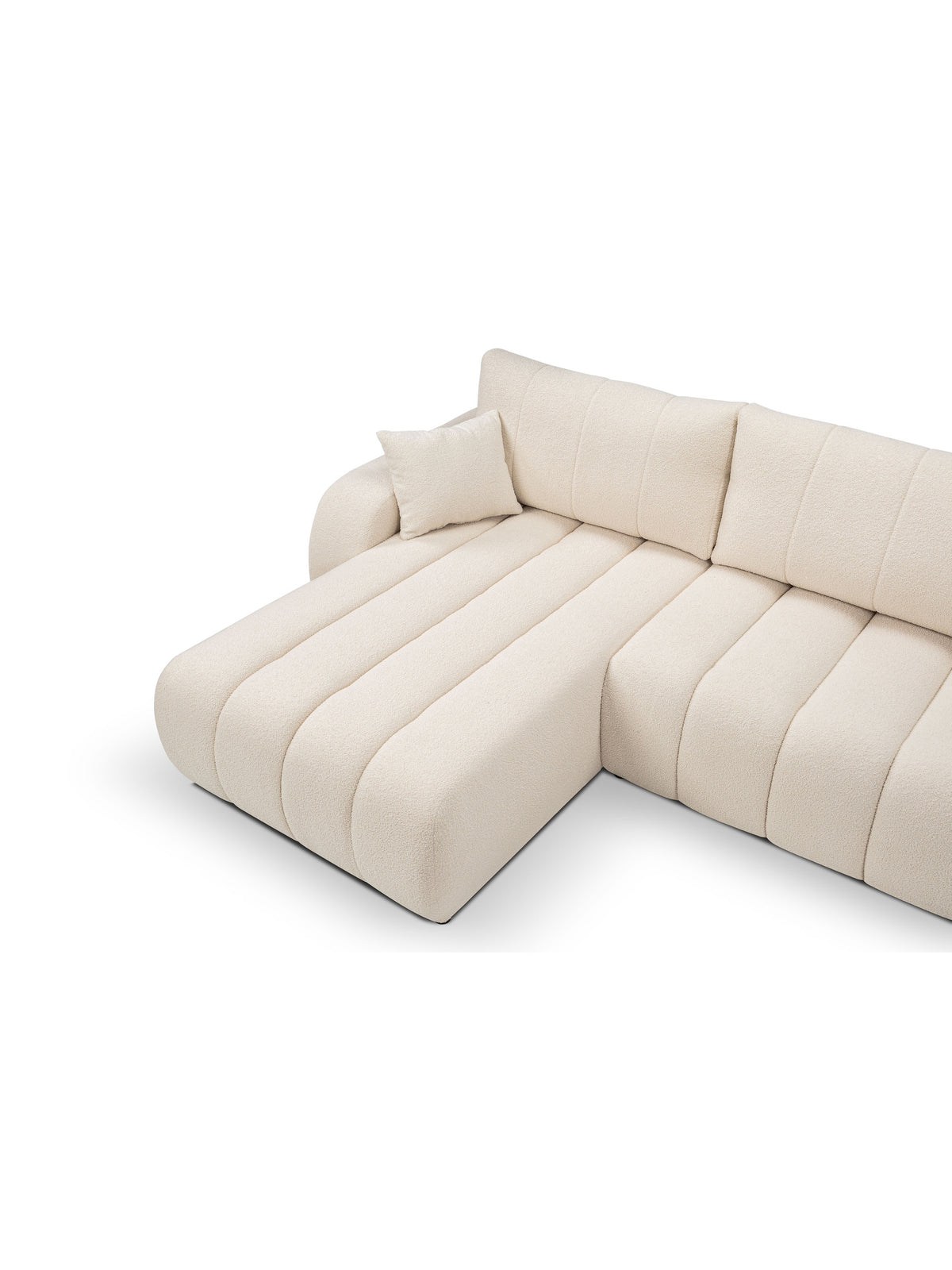 Colțar Zelio dreapta, bej deschis boucle Lambi 8 cu funcție de dormit, design modern