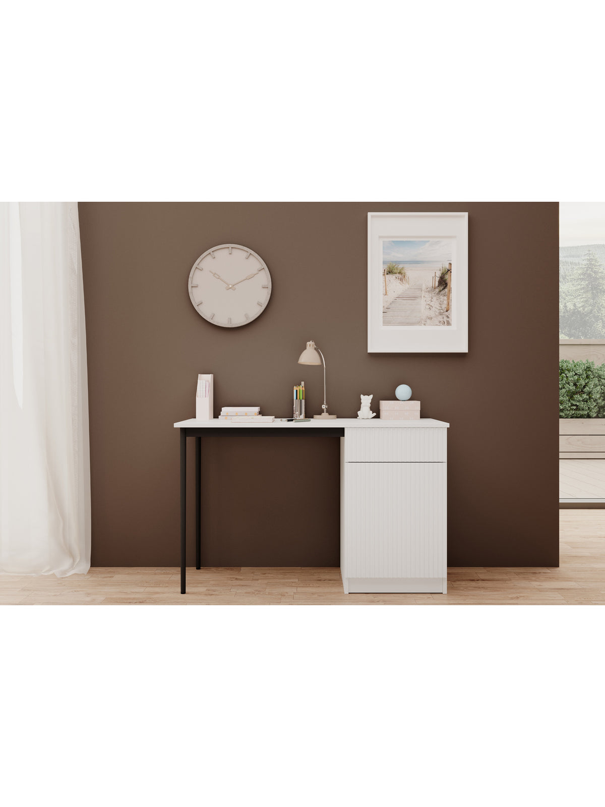 birou de scris Nicole 120 cm cu sertar - bialy mat / negru nozki
