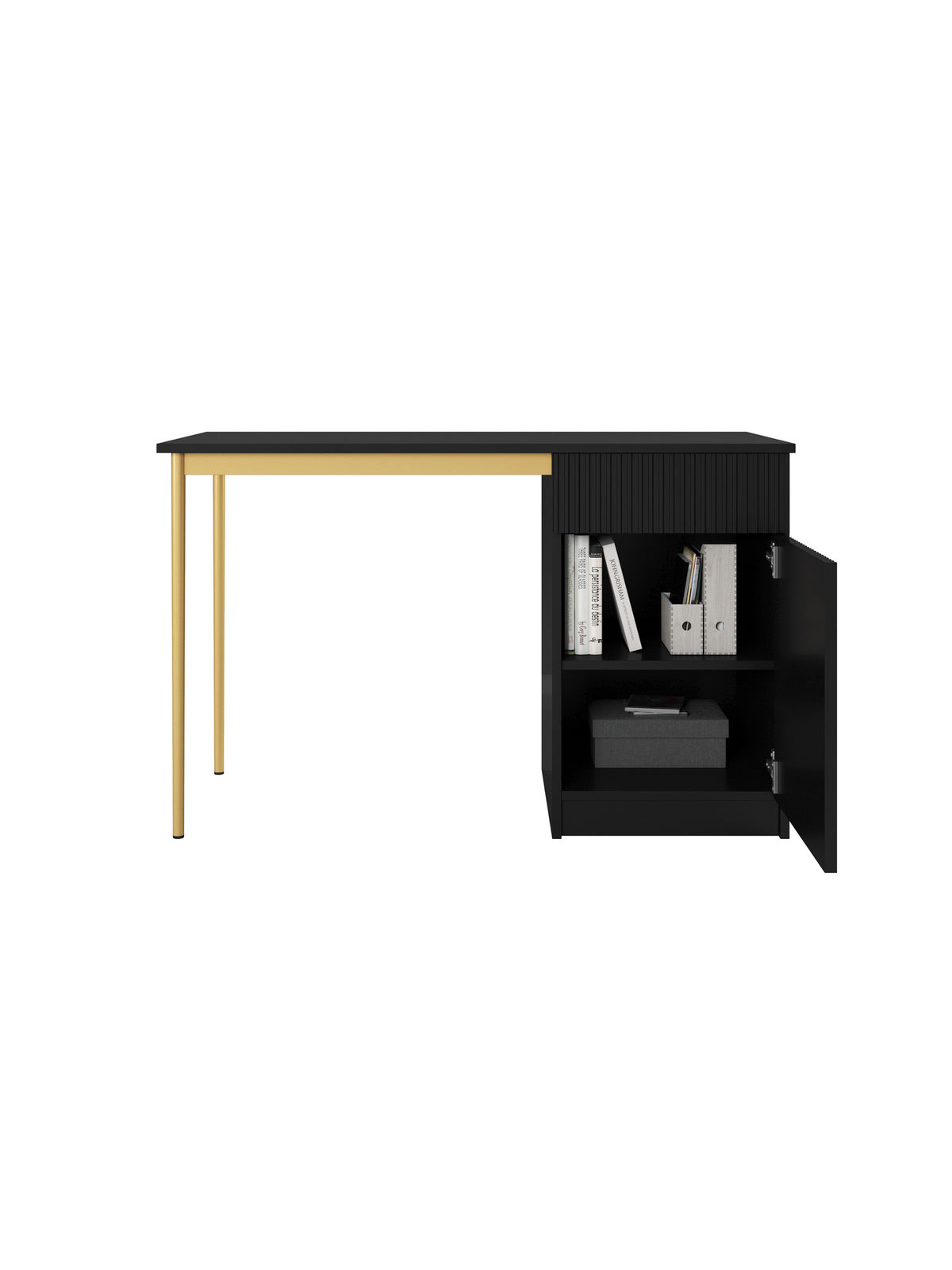 birou de scris Nicole 120 cm cu sertar - negru mat / aurii nozki (wolnostojace)