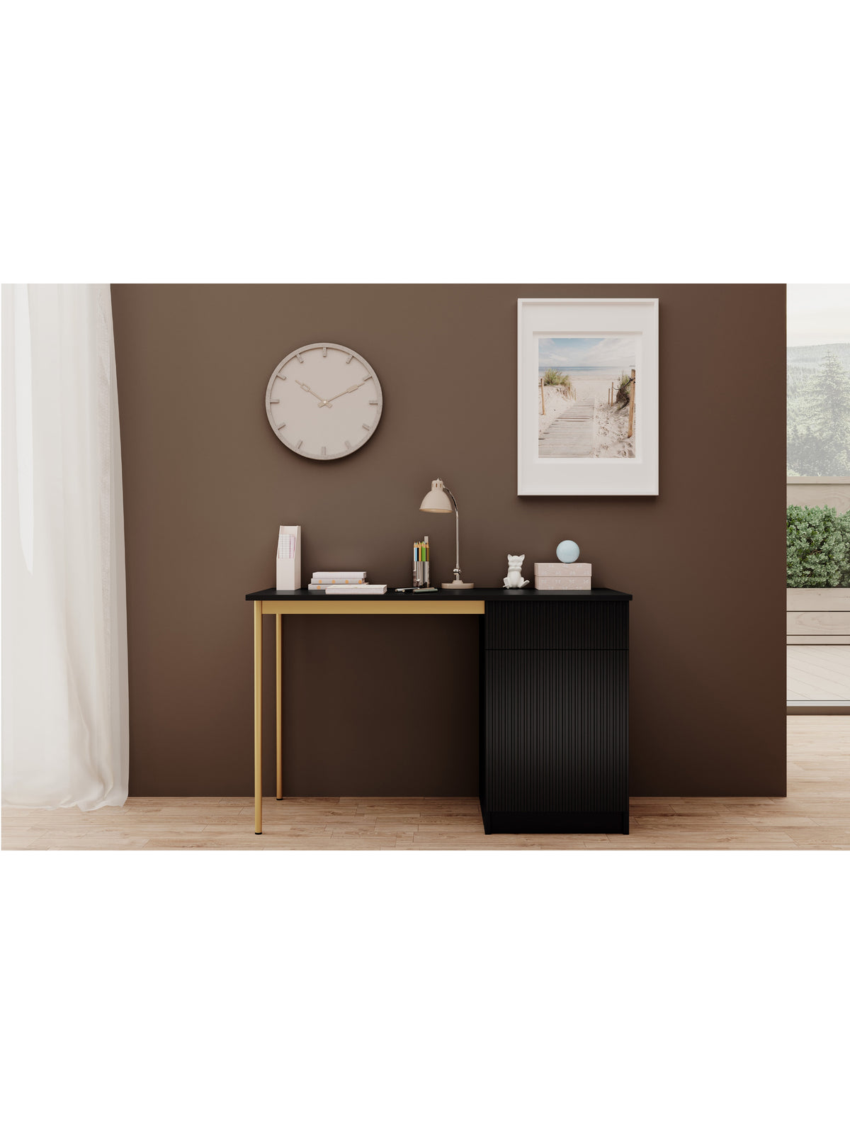 birou de scris Nicole 120 cm cu sertar - negru mat / aurii nozki (wolnostojace)