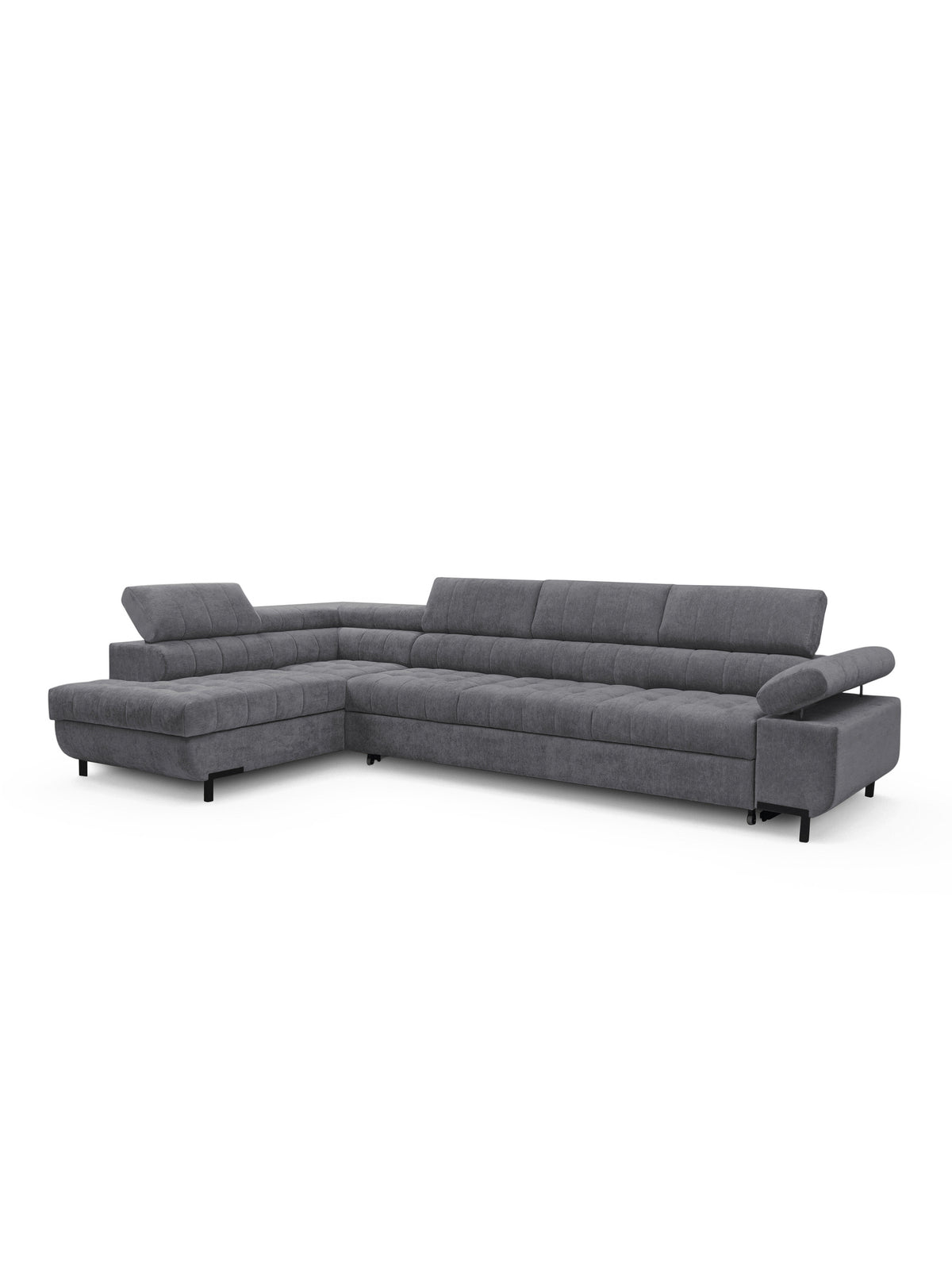 Colțar Tyrion Maxi stânga gri material Vibe 95 cu tetieră reglabilă și picioare metalice