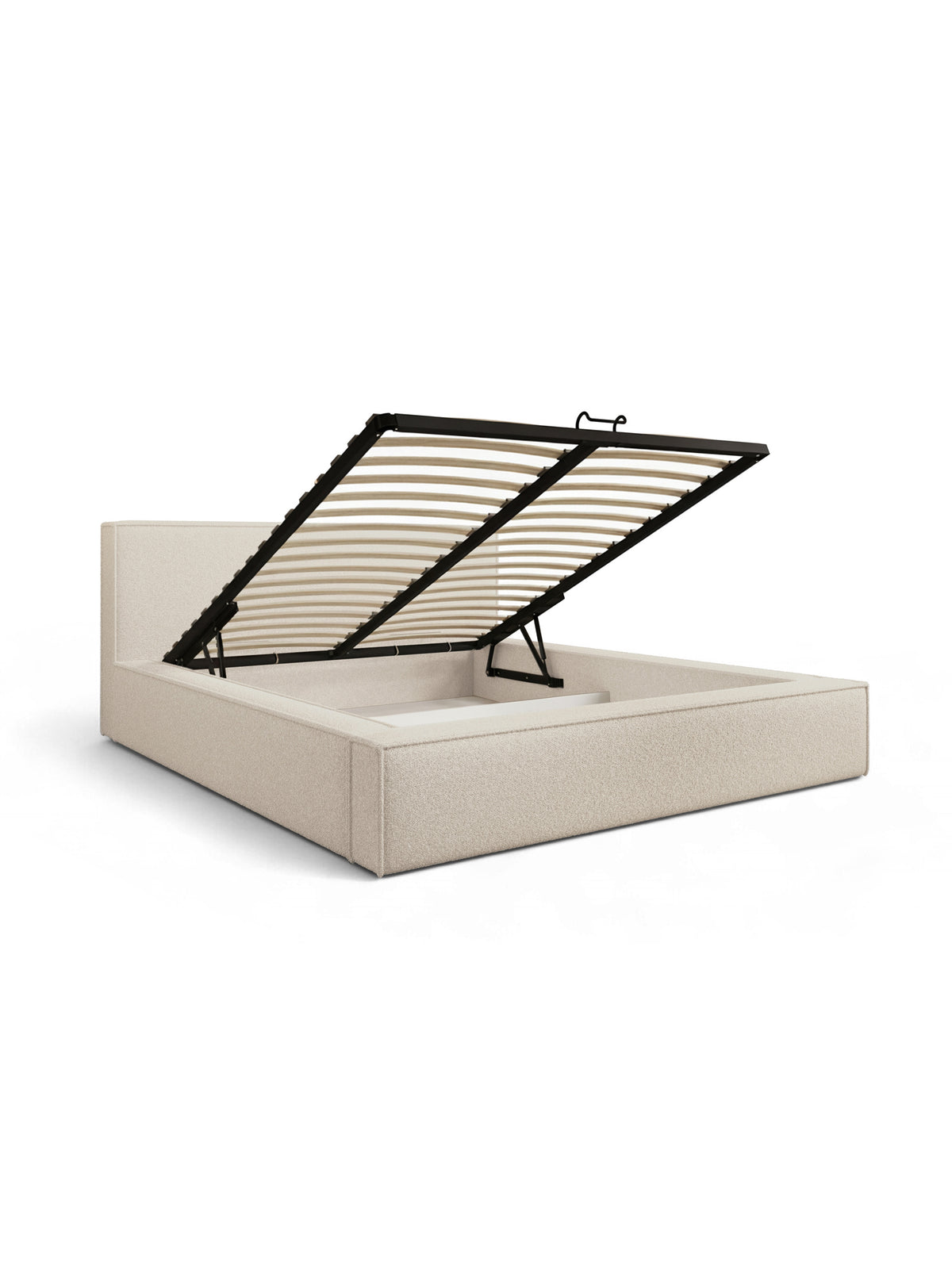 Łóżko tapicerowane Nirello 160x200 z pojemnikiem i metalowym stelażem uniesionym