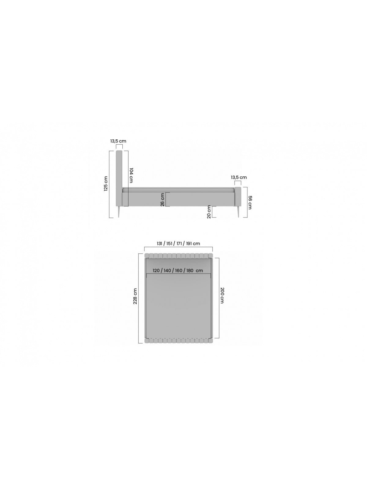 Pat tapițat Livani 160x200 din velur Velluto 16 gri, picioare negre, vedere laterală