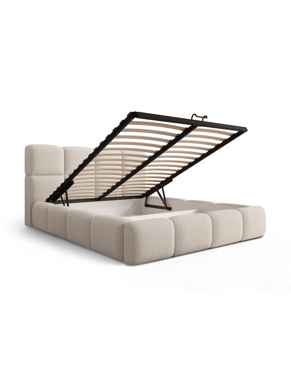 Pat tapițat Cloud 180x200 cu spațiu de depozitare și somieră rabatabilă, culoare bej