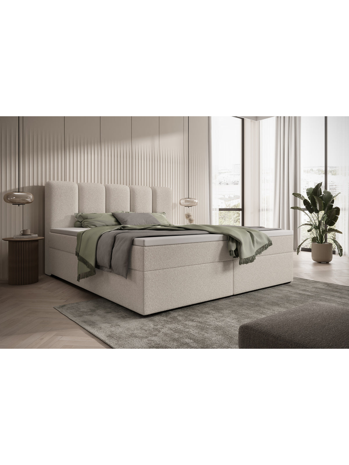 Pat continental Tenor 180x200 deschis cu spații de depozitare și picioare negre