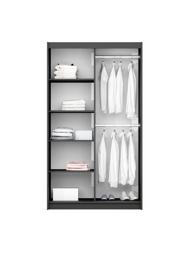 Dulap cu uși glisante Laris alb 120 cm cu oglindă și două bare de haine vedere interior