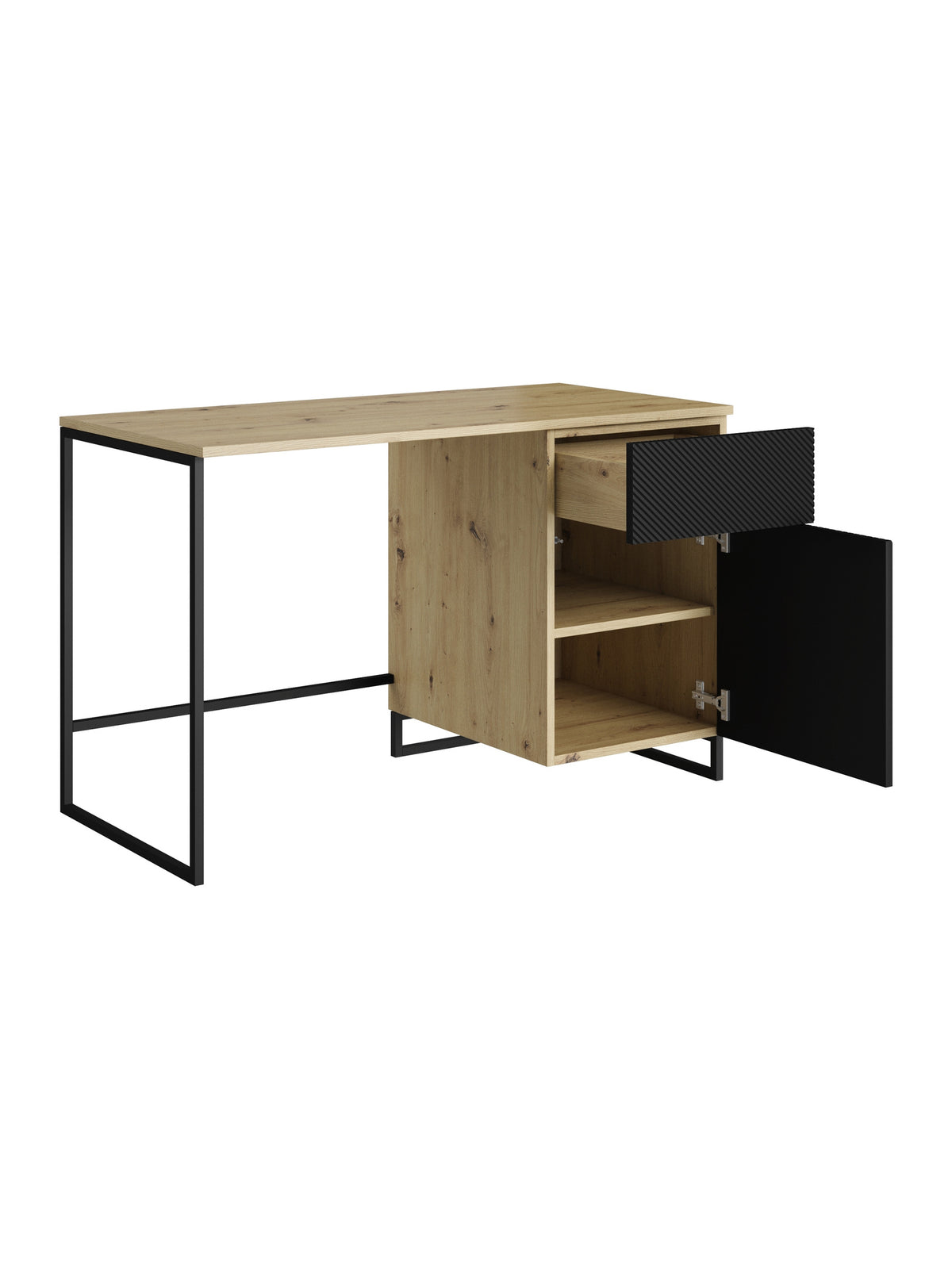 birou de scris Asha 120 cm cu sertar - artisan / negru mat / negru stelaz