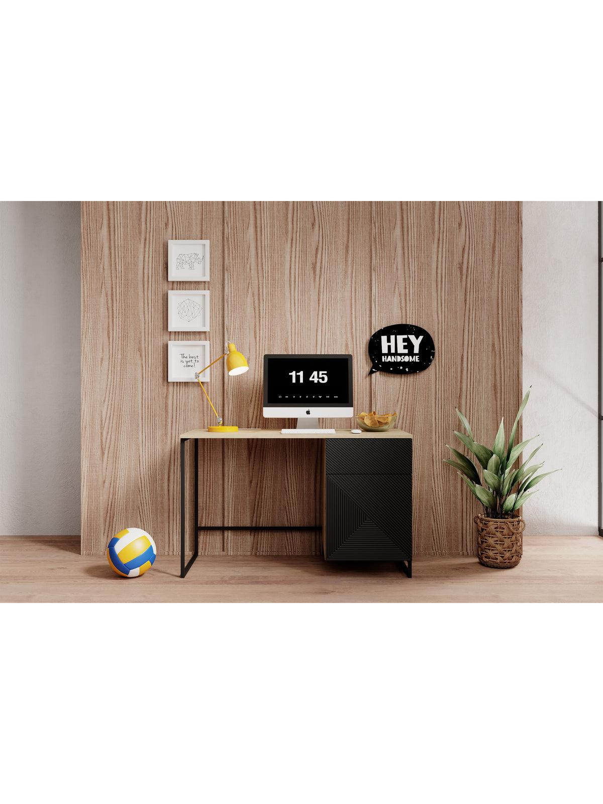 birou de scris Asha 120 cm cu sertar - artisan / negru mat / negru stelaz