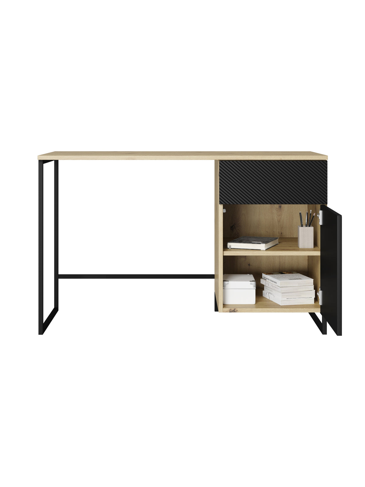 birou de scris Asha 120 cm cu sertar - artisan / negru mat / negru stelaz