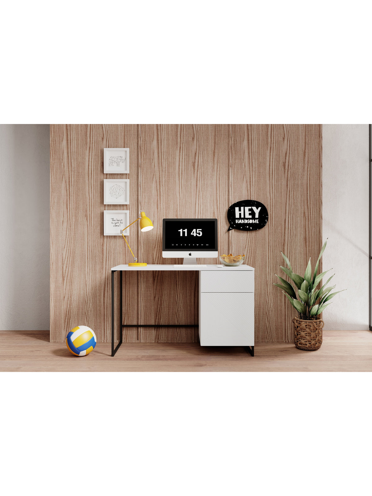 birou de scris Asha 120 cm cu sertar - bialy mat / negru stelaz