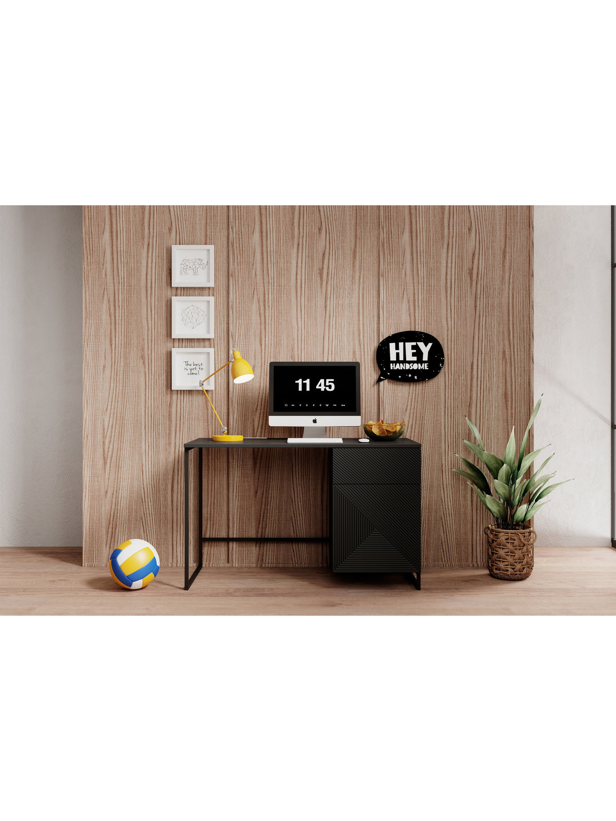 birou de scris Asha 120 cm cu sertar - negru mat / negru stelaz
