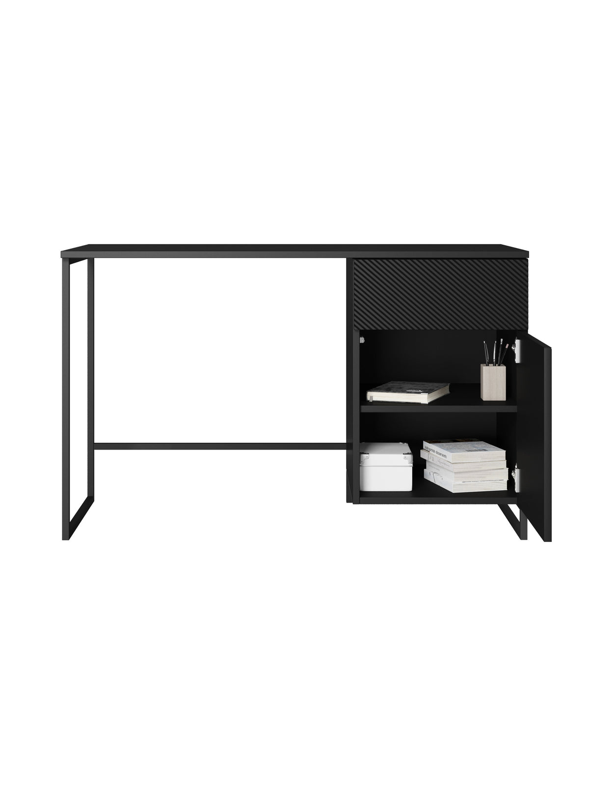 birou de scris Asha 120 cm cu sertar - negru mat / negru stelaz