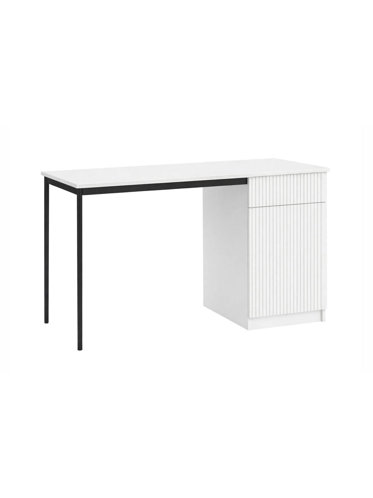 birou de scris Nicole 120 cm jednodrzwiowe z szuflada - bialy mat / negru nozki