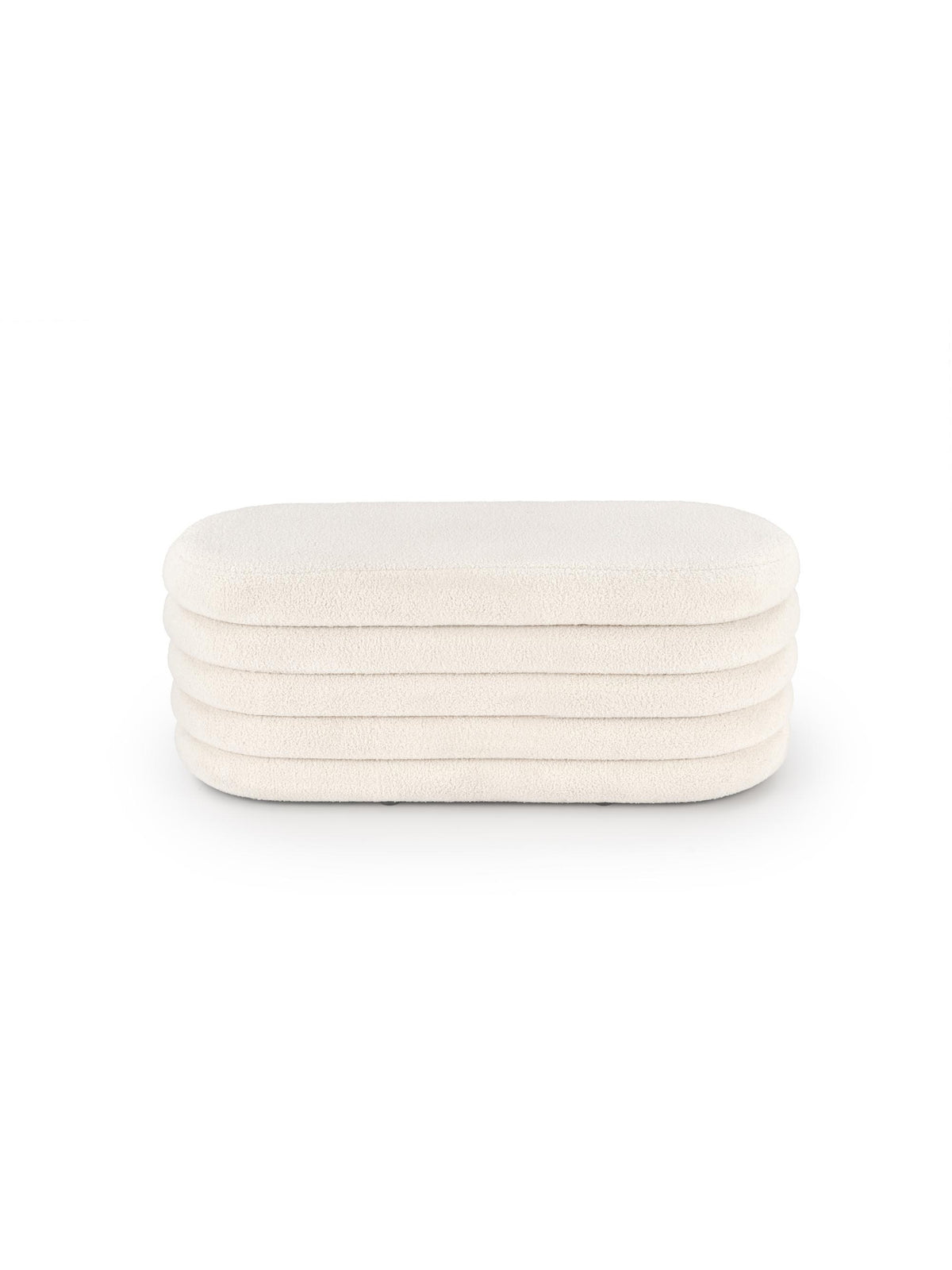Puf tapițat Nerossa 105 cm crem boucle cu spațiu de depozitare