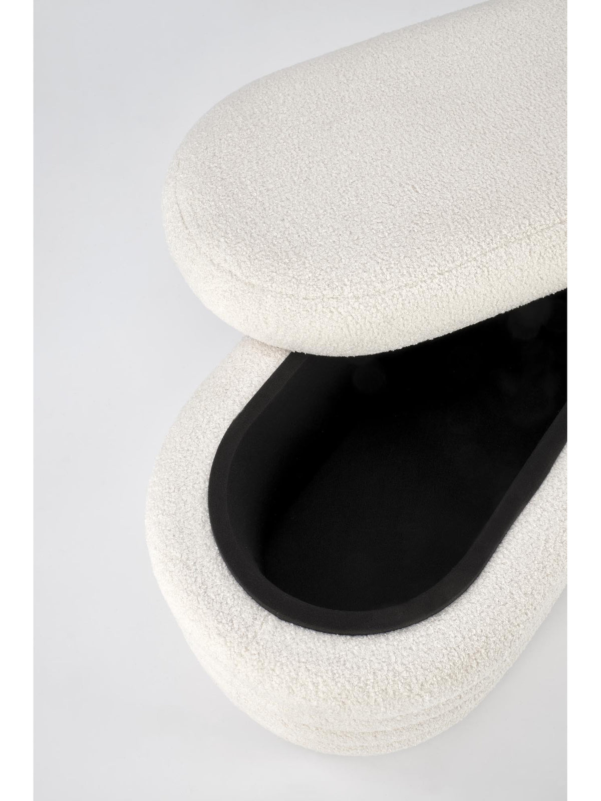 Puf tapițat Nerossa 105 cm crem boucle cu spațiu de depozitare deschis