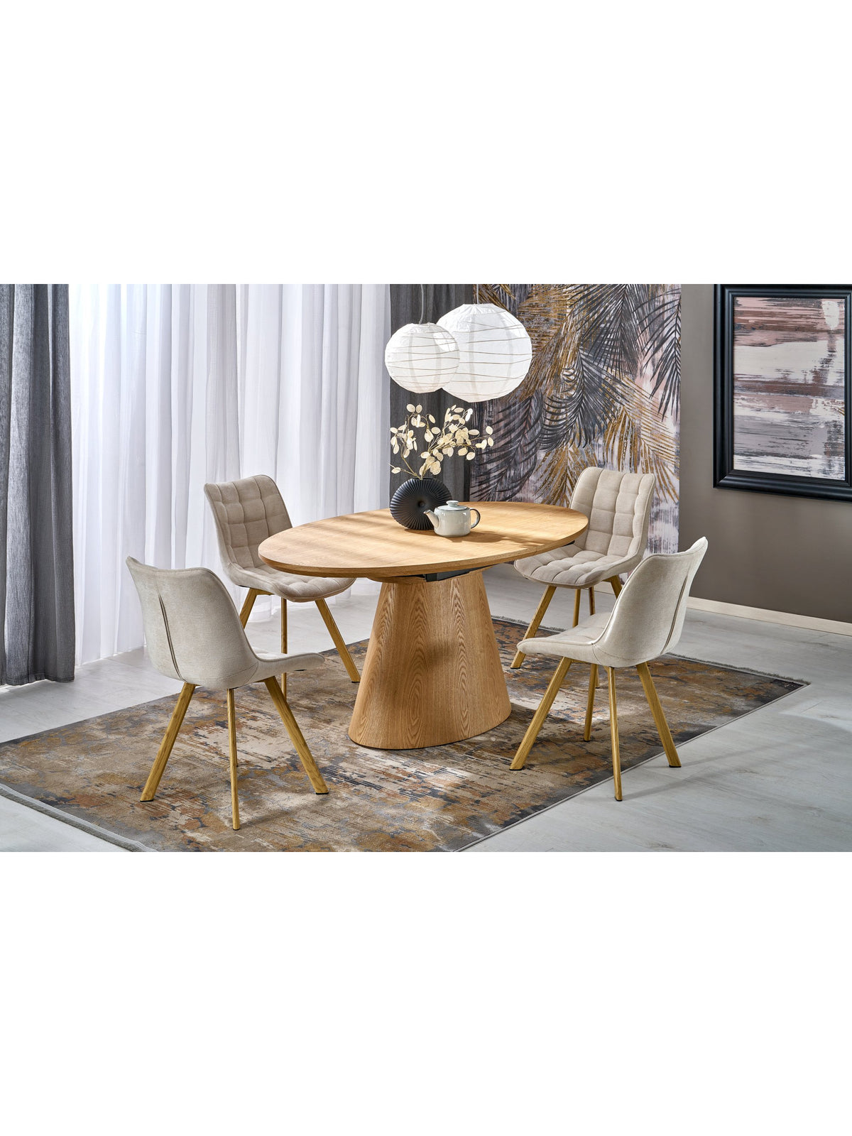 Masă ovală extensibilă Nexor 160-200x100 cm stejar natural, picioare MDF