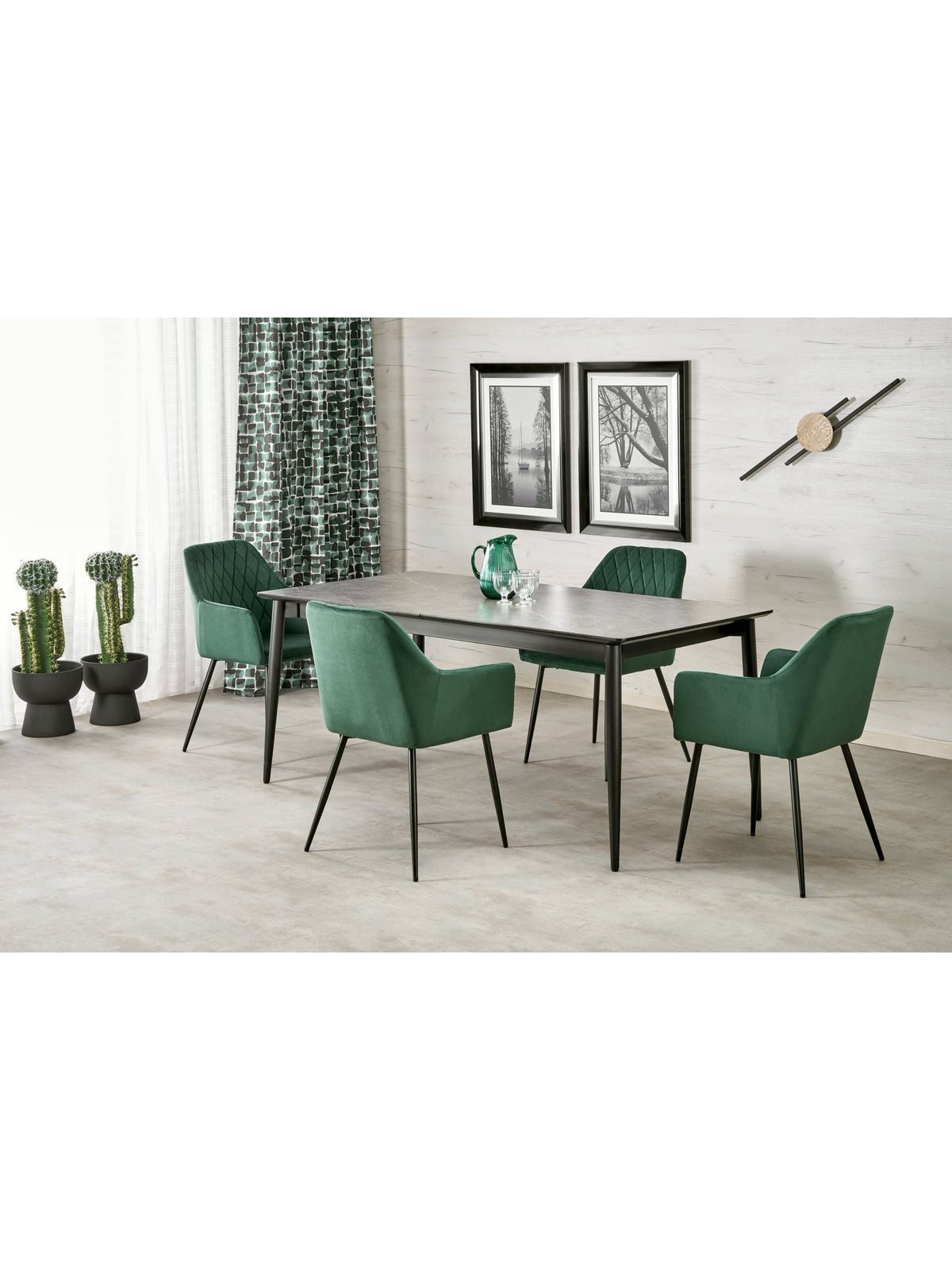Masă extensibilă Forge 180-260x90 cm cu blat dreptunghiular marmură cenușie și picioare negre