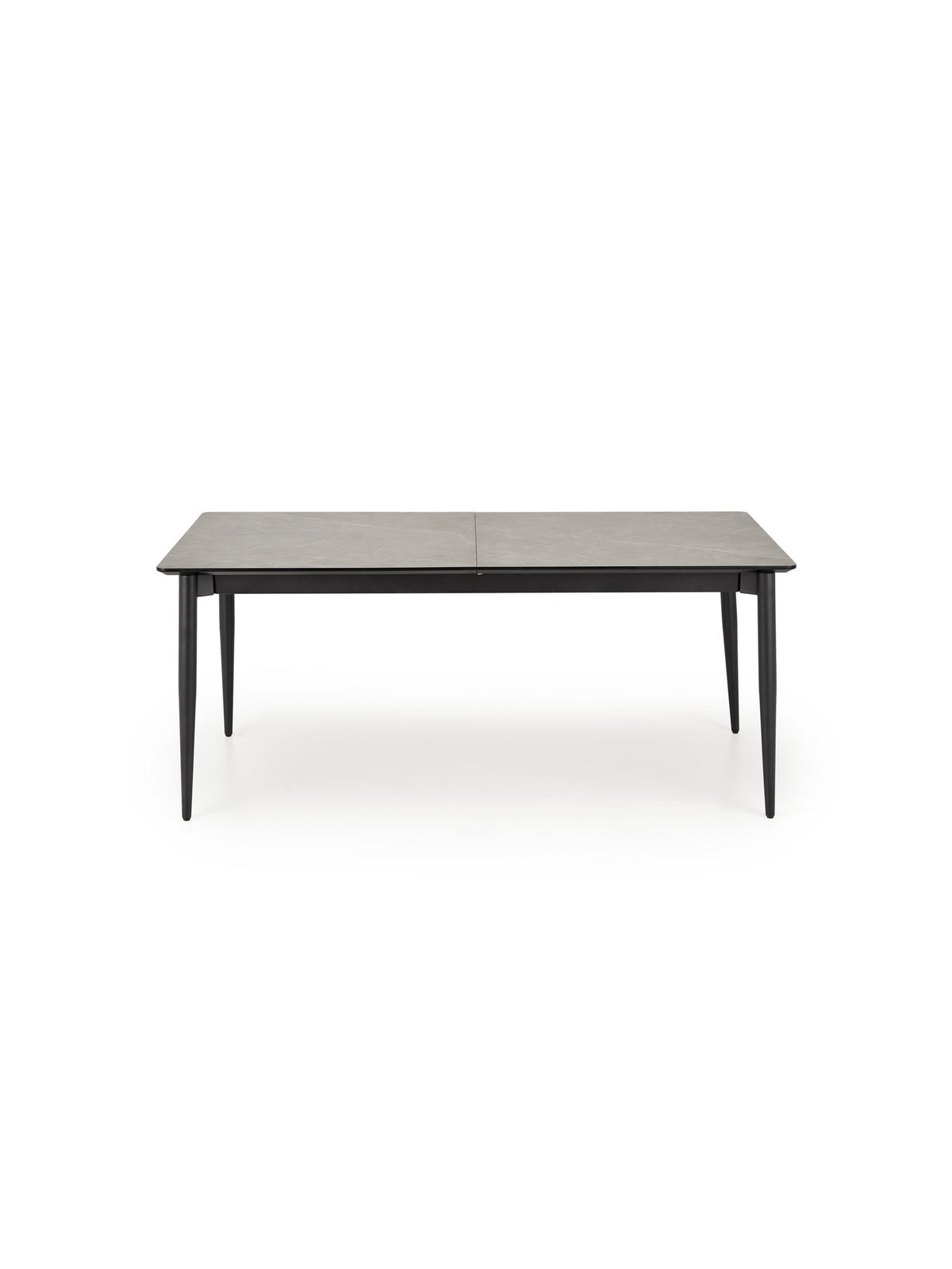 Stół rozkładany Forge 180-260x90 cm w kolorze popielatego marmuru i czarnych nogach, widok z przodu
