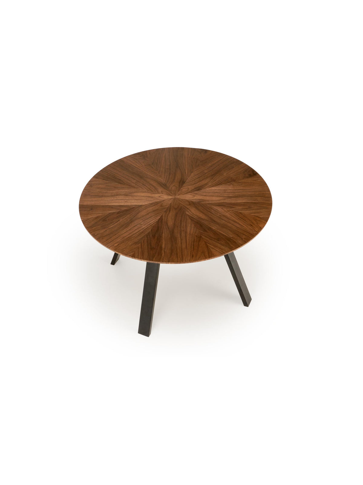 Masă rotundă Vexo 120 cm blat nuc picioare negre vedere de sus
